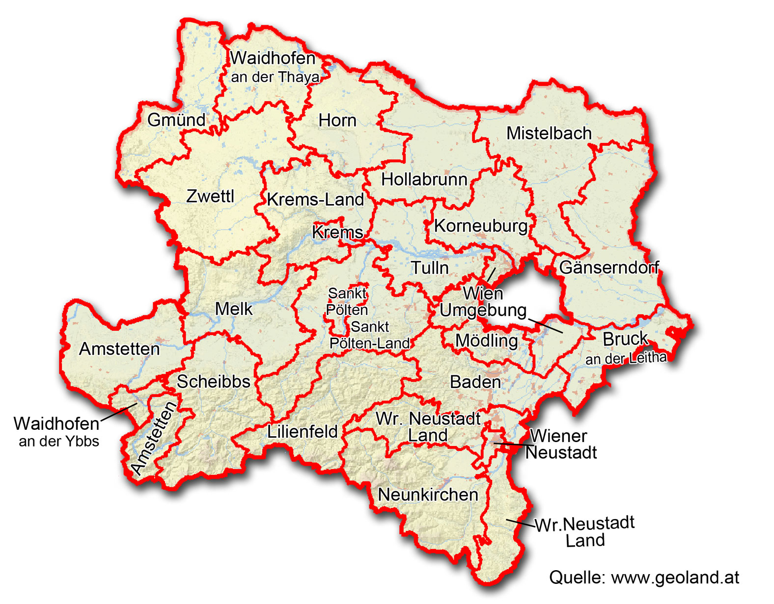 Detailkarte von Niederösterreich (Bezirke)